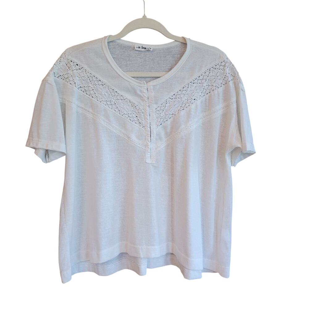 In Bloom White Lace Front Top Short Sleeve Cotton Blend Boho Cottage Coastal